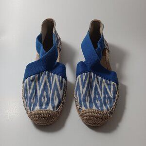 Tony burch  espadrilla sandals blue and  white  size 5